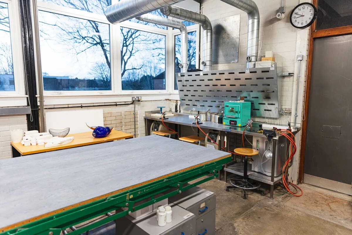 Lampworking Studio workshop space for creative team building and craft events.