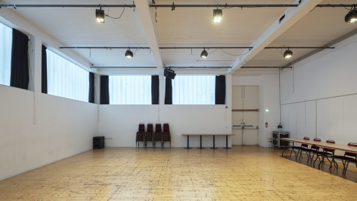 Rehearsal Room 1 at London Youth Theatre Studios, spacious drama studio for acting workshops.