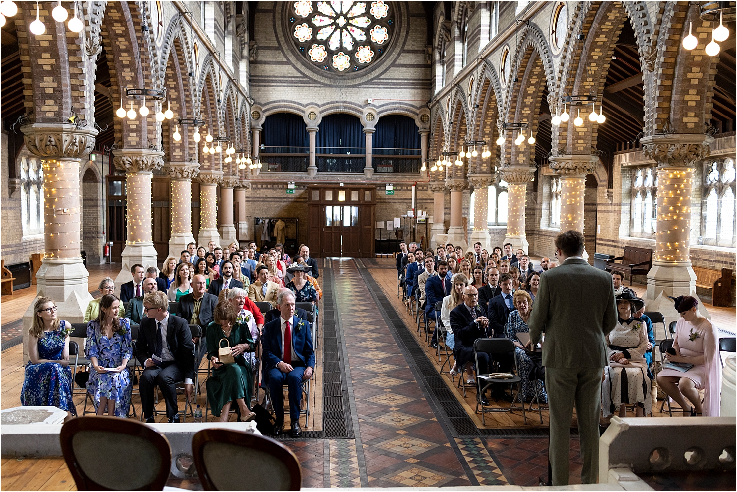 Historic Main Hall at St Stephen's Hampstead featuring long aisle for seated wedding ceremonies.