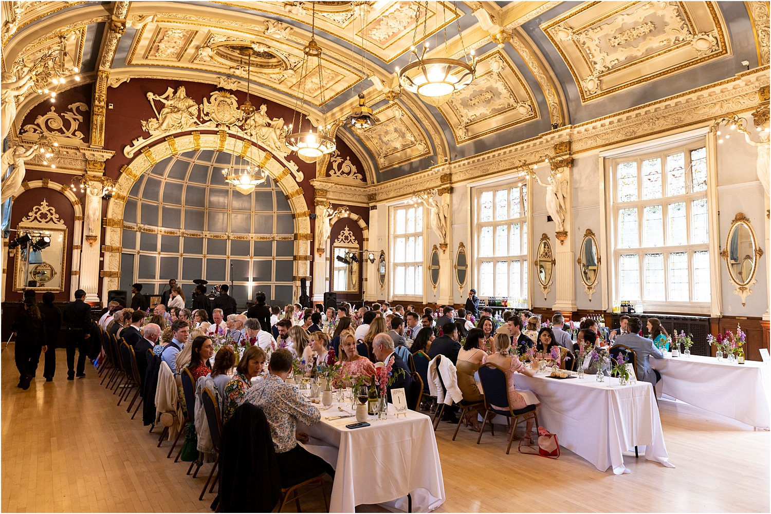 St Stephen's Main Hall ornate ballroom banquet setup for formal gala event.