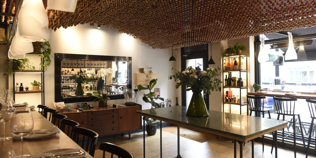 Wine Bar venue for networking receptions and workshops with a bespoke ceiling installation.