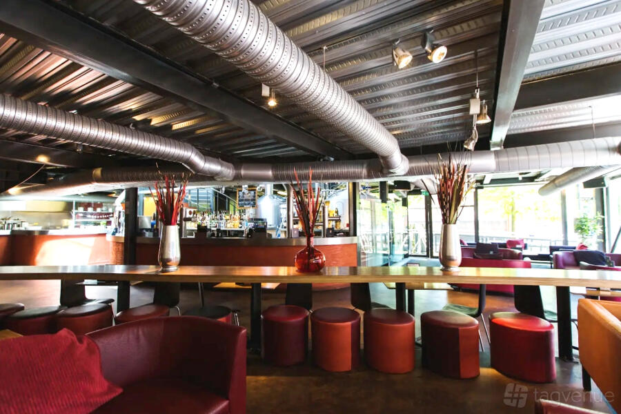 Industrial-chic Tank Lounge at Zerodegrees for networking events and corporate mixer sessions.