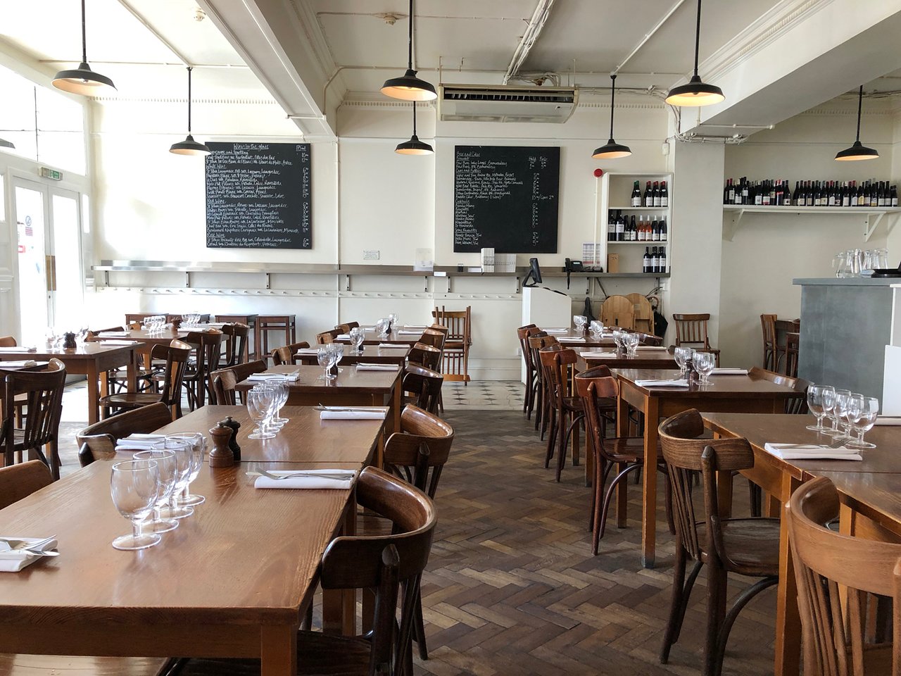 St. John Bread & Wine restaurant venue with modular seating for corporate events and dinners.