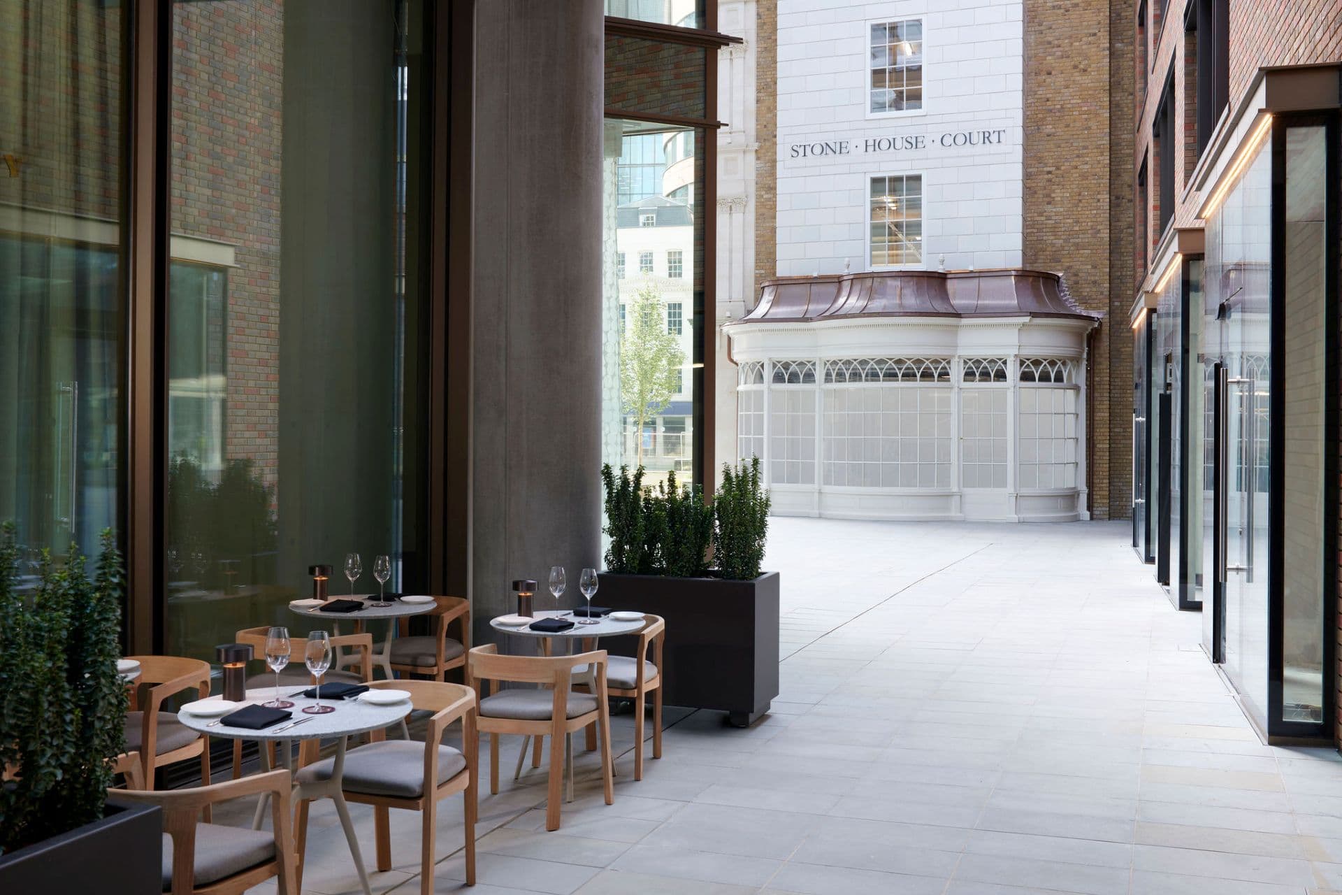 Sophisticated outdoor pre-function space at Ginger Lily Bar for corporate networking events.