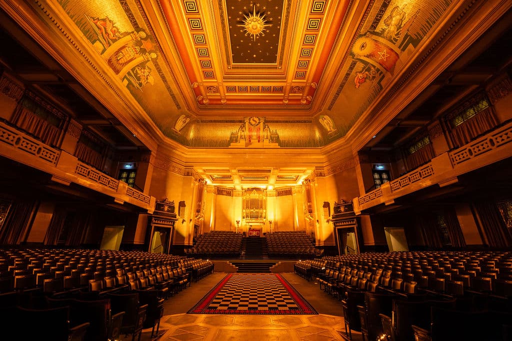 Historic Grand Temple auditorium for keynote sessions and gala presentations.