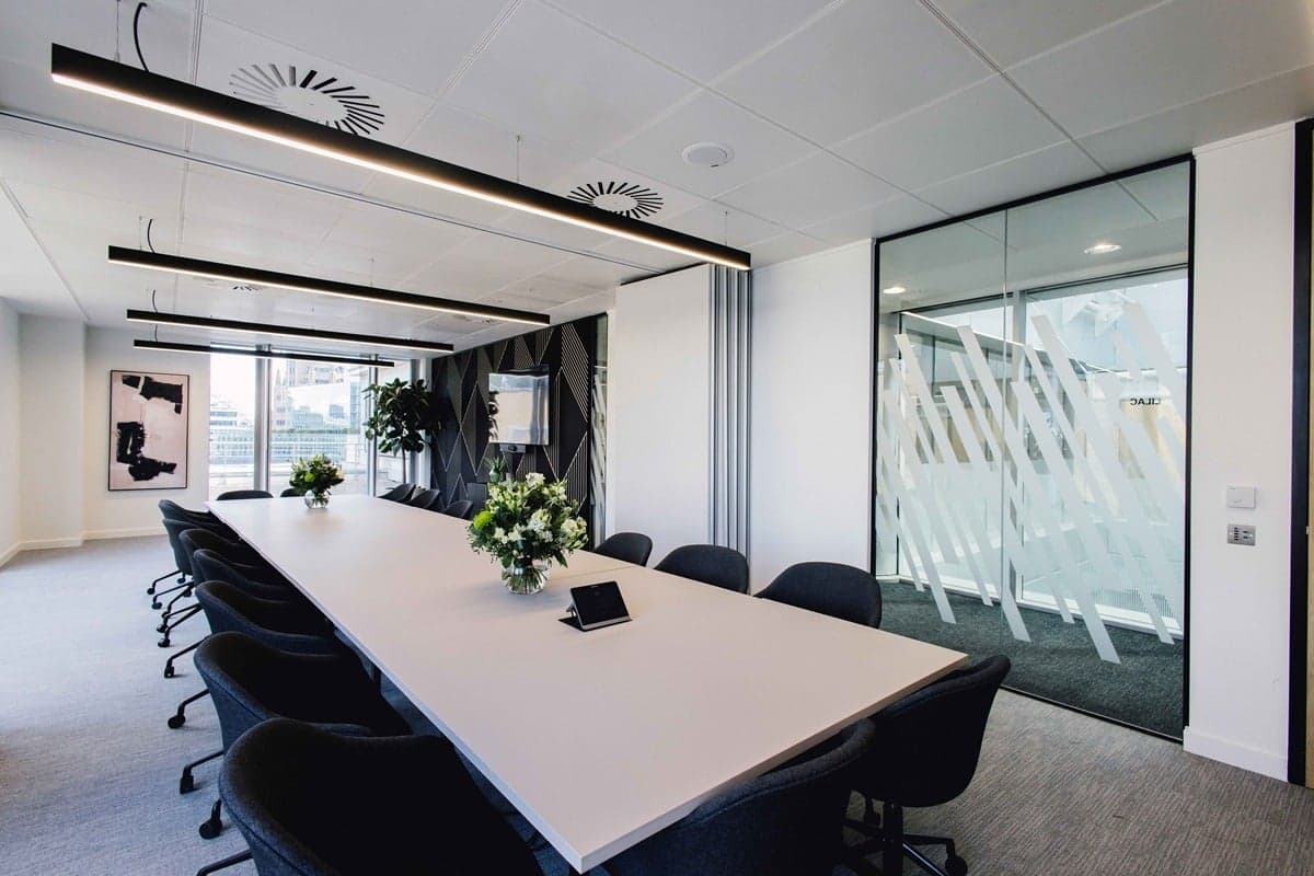 Linder Boardroom with linear lighting for executive meetings and corporate events.