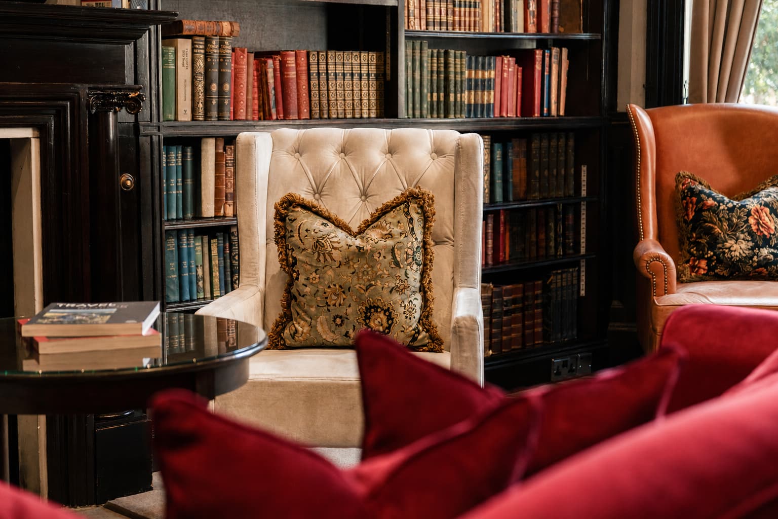 Sophisticated library meeting room for high-end executive consultations and breakout sessions.