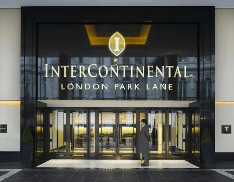 Premium InterContinental London Park Lane entrance for corporate events and executive summits.
