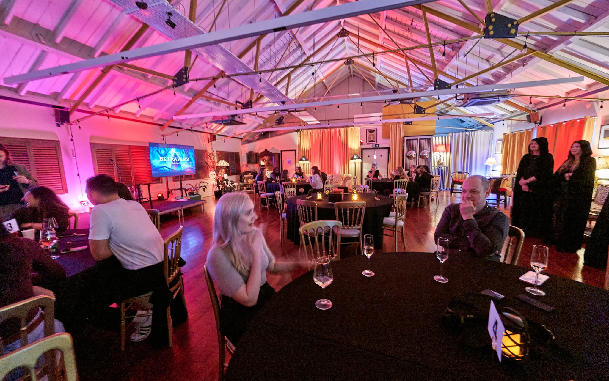 Lumiere Underwood venue with pink lighting for corporate events and evening receptions.