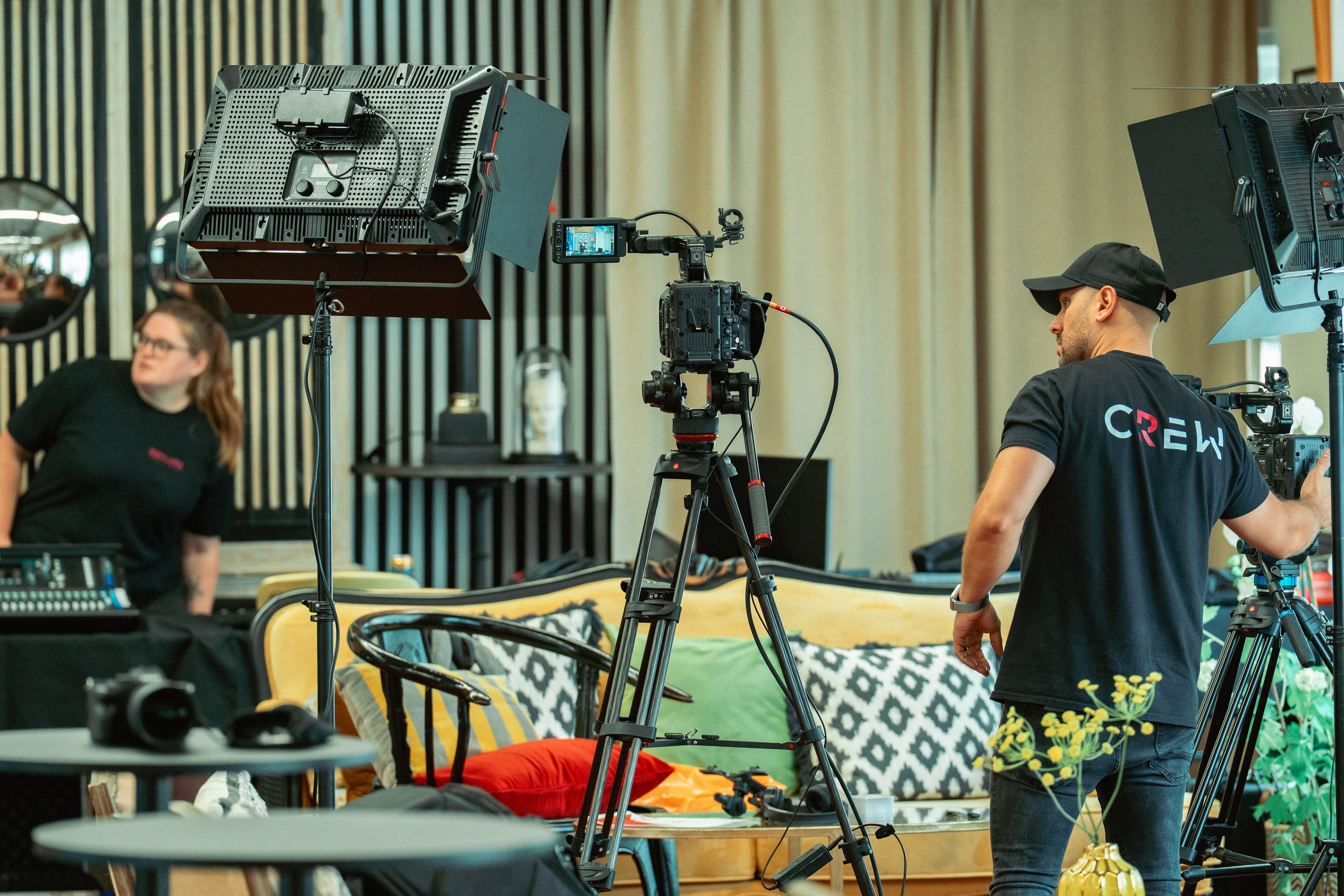 AV production team setting up high-quality livestream for hybrid event at Lumiere Underwood.