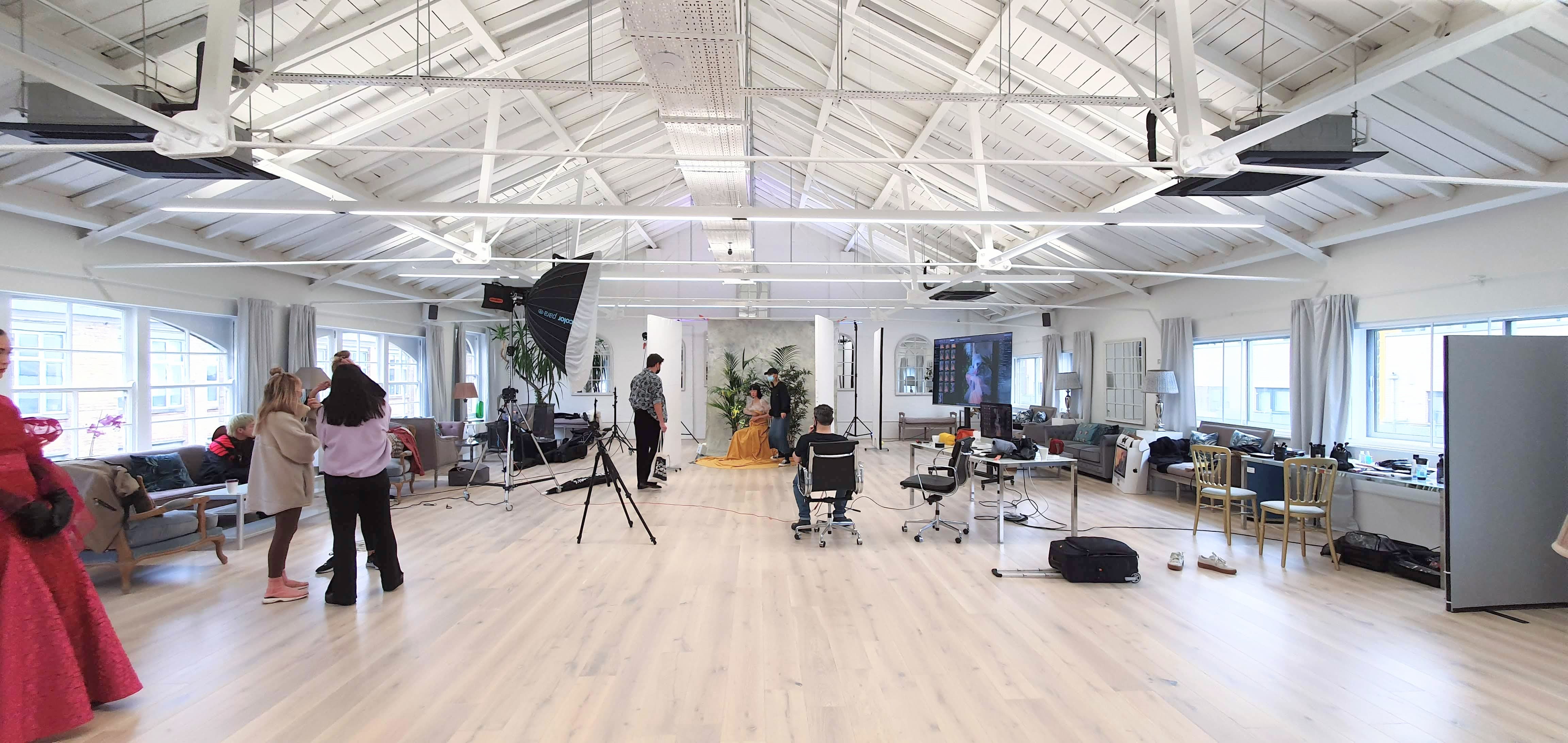 Industrial-chic production studio at Lumiere Underwood for film and photo shoots.