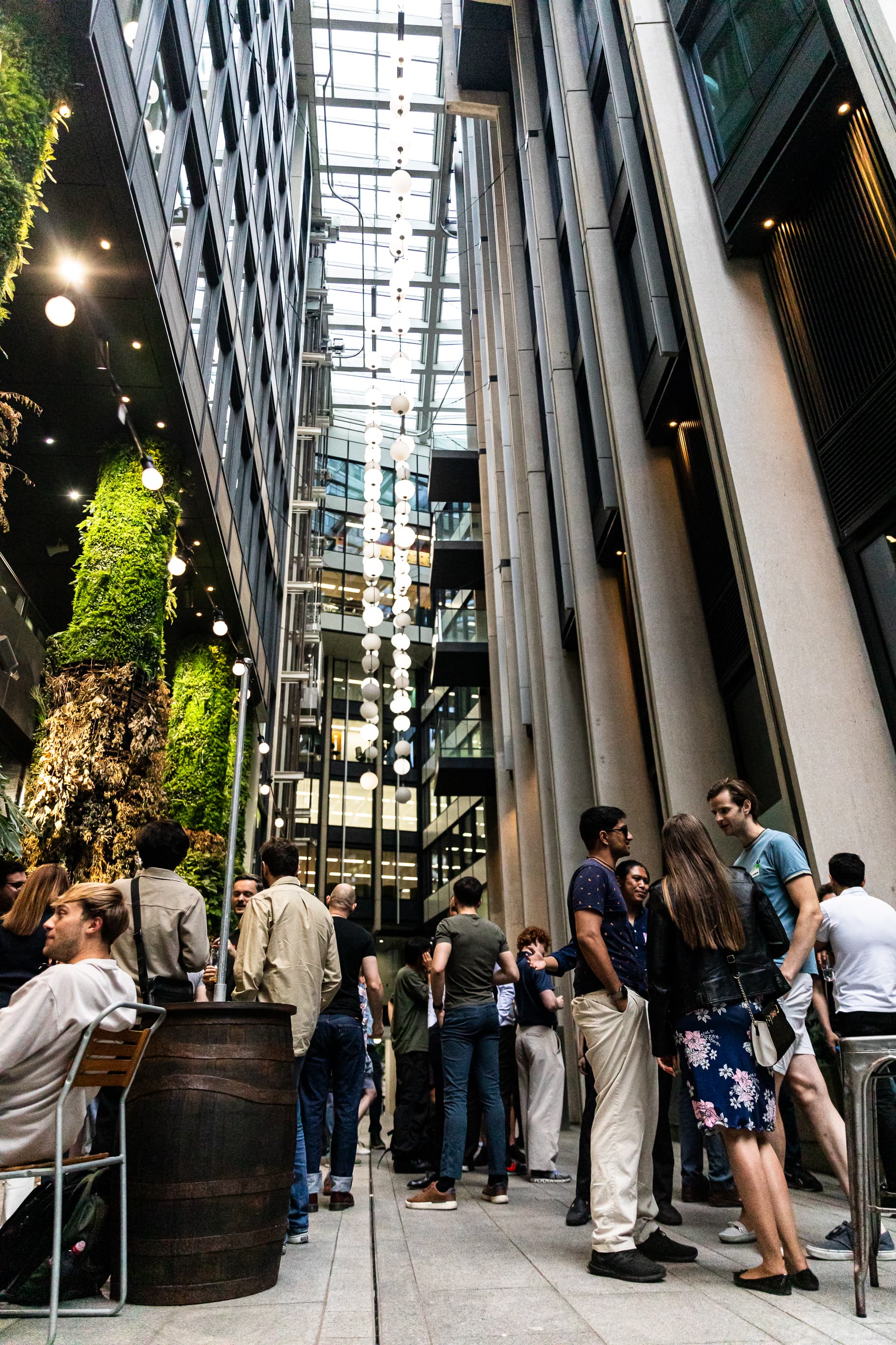 Biophilic atrium at Big Belly Bar and Comedy Club for corporate mixers and networking events.