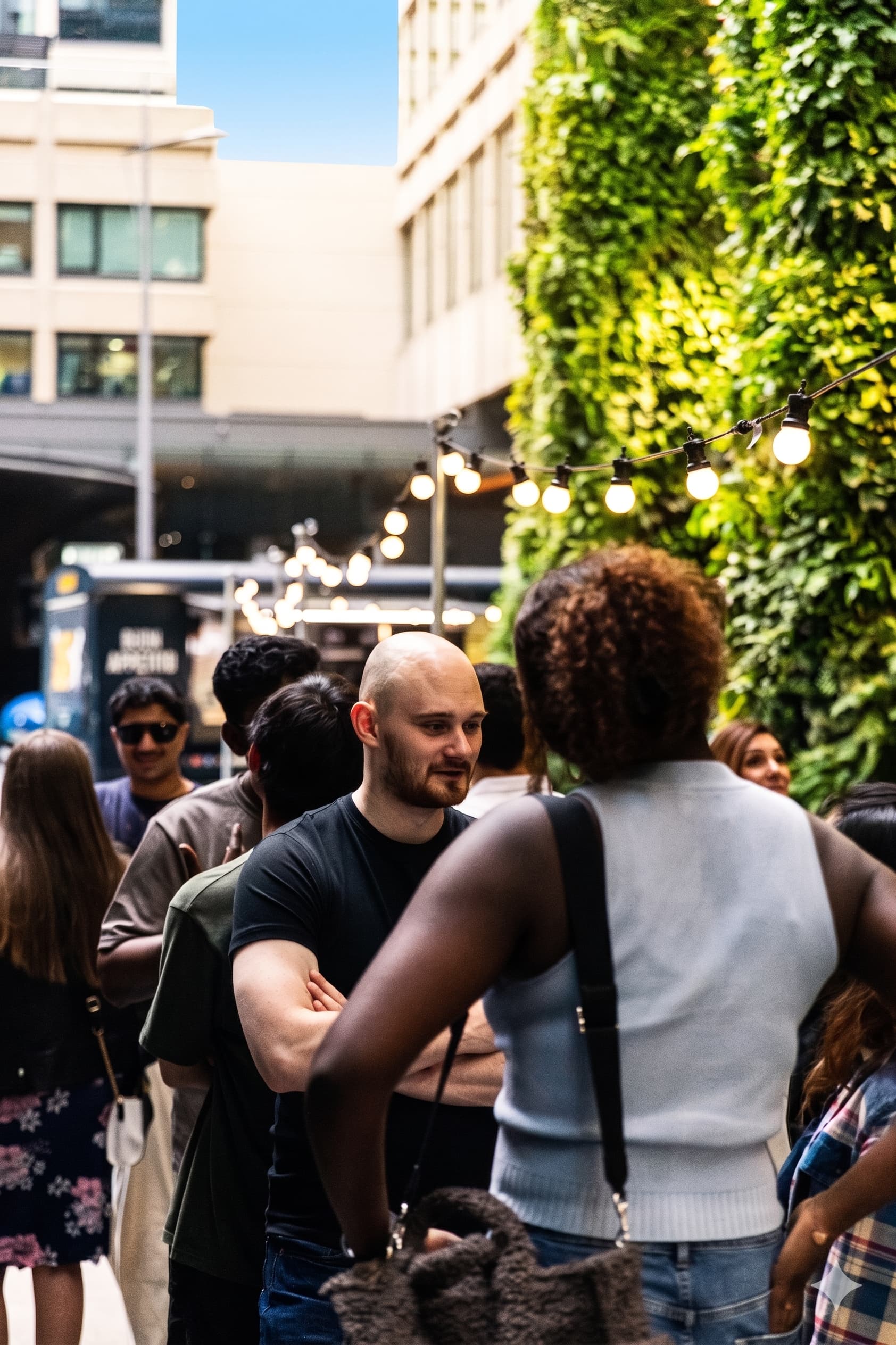 Big Belly Bar terrace with bistro lighting for casual networking and corporate event hosting.