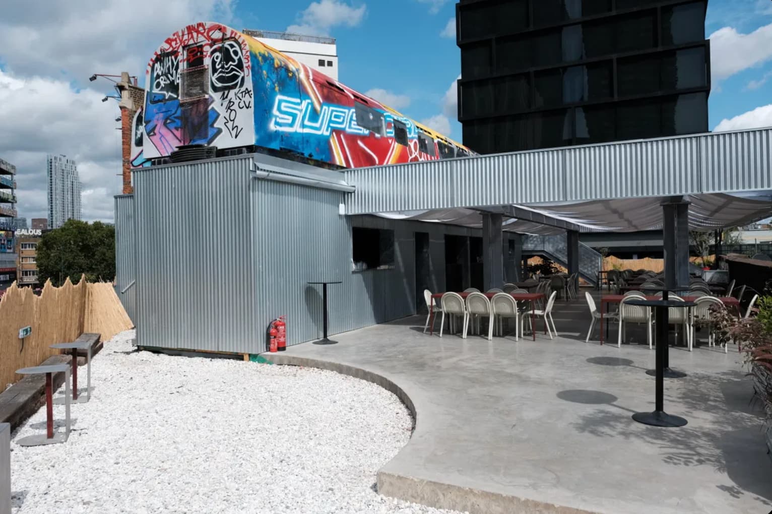 Industrial rooftop venue at Village Underground for edgy brand activations and evening receptions.