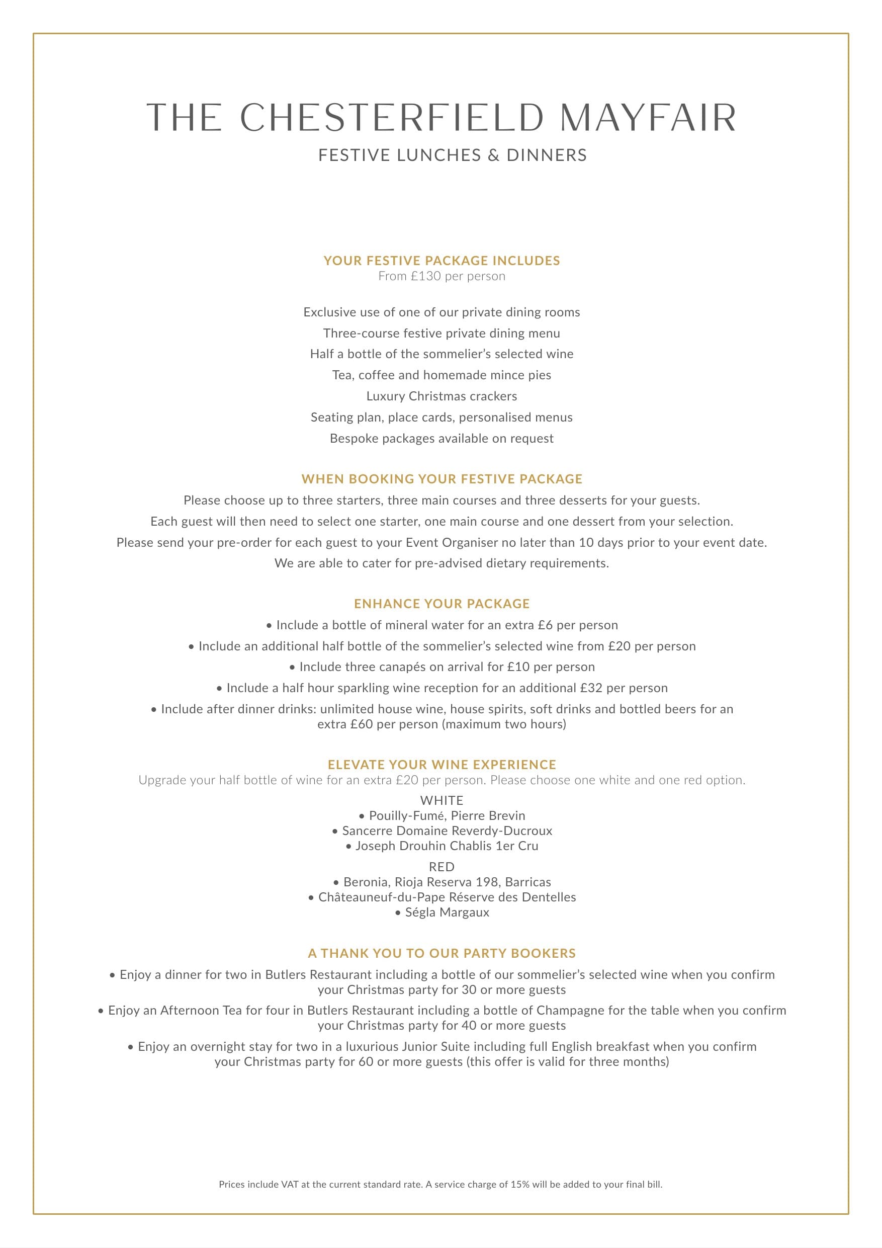 Christmas party event proposal template at The Chesterfield Mayfair Hotel for holiday planning.