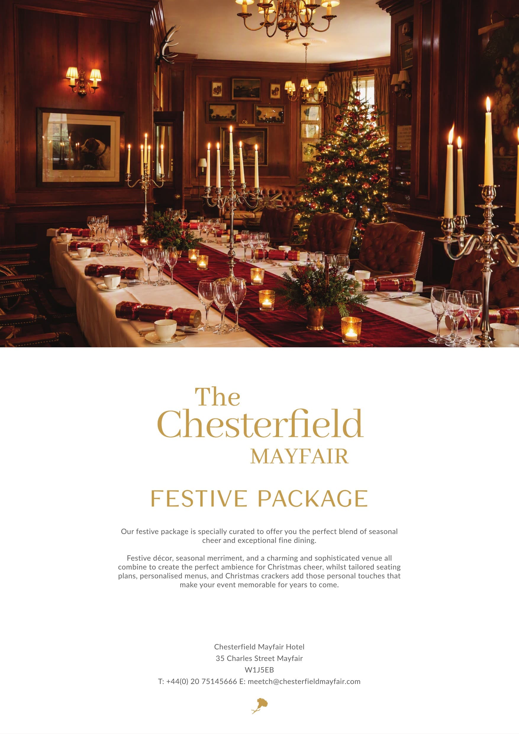 Elegant festive table setting for corporate Christmas parties at The Chesterfield Mayfair Hotel.