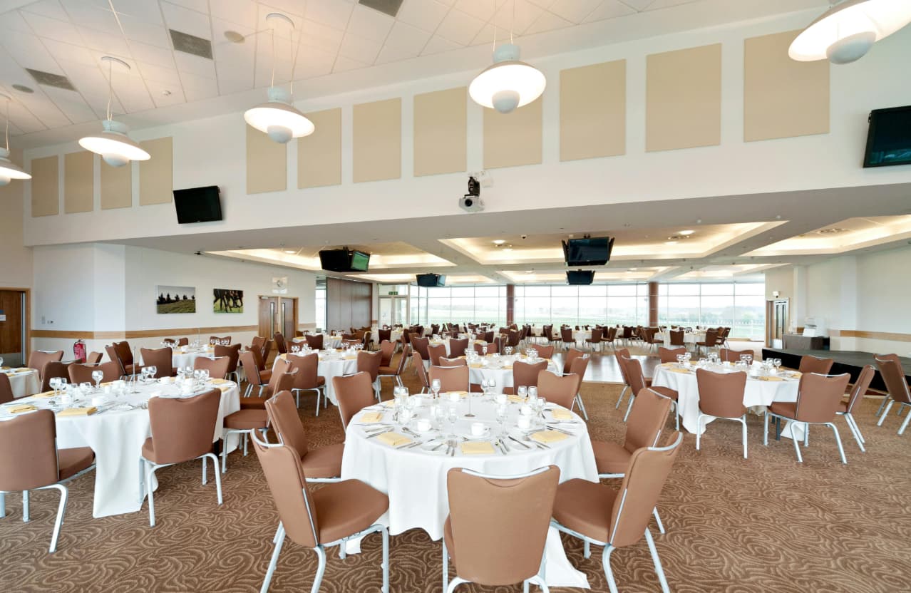 The View at Epsom Downs: Banquet hall with floor-to-ceiling windows for corporate galas or events.