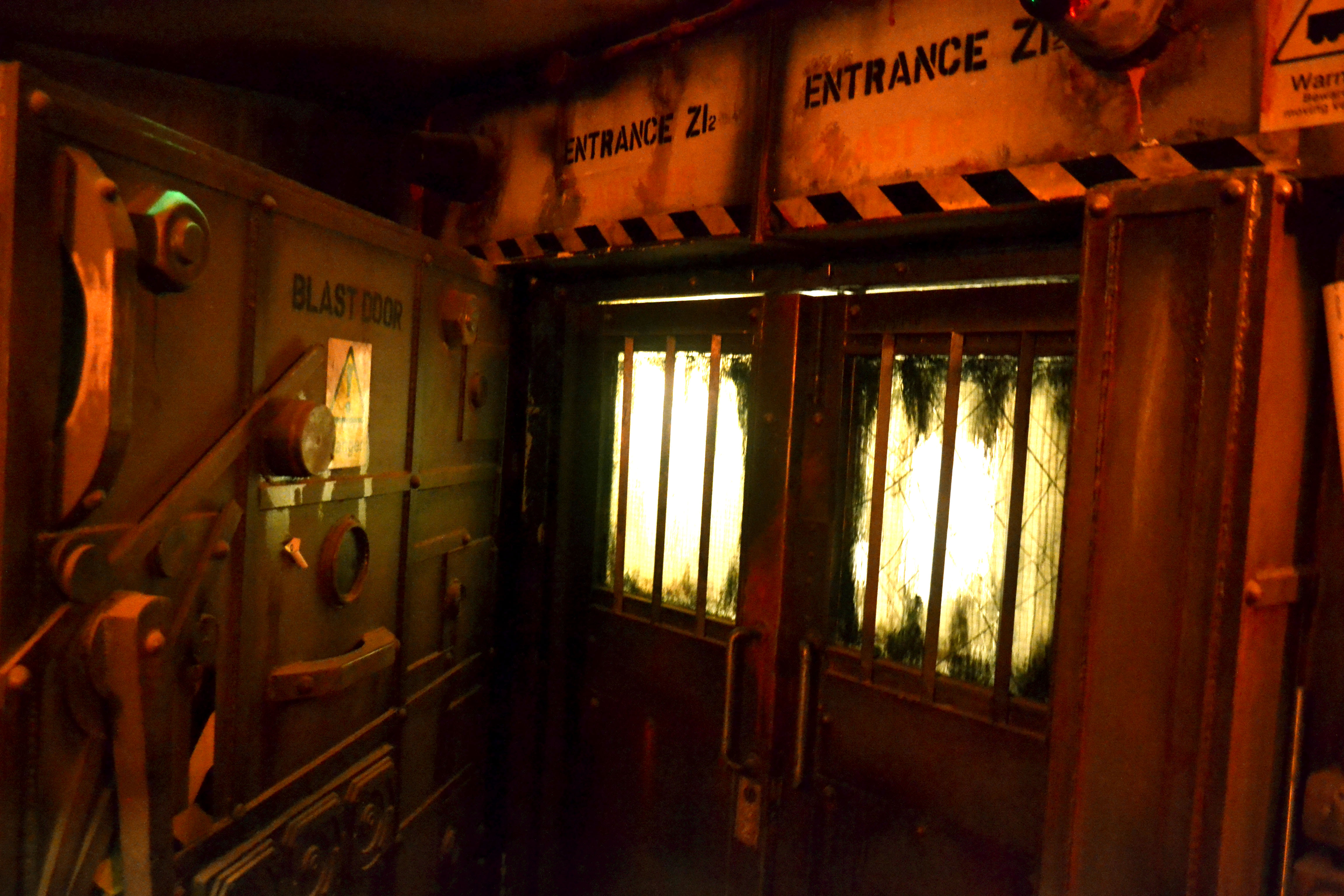 Immersive industrial event space entrance at Bunker 51 for team-building experiences.