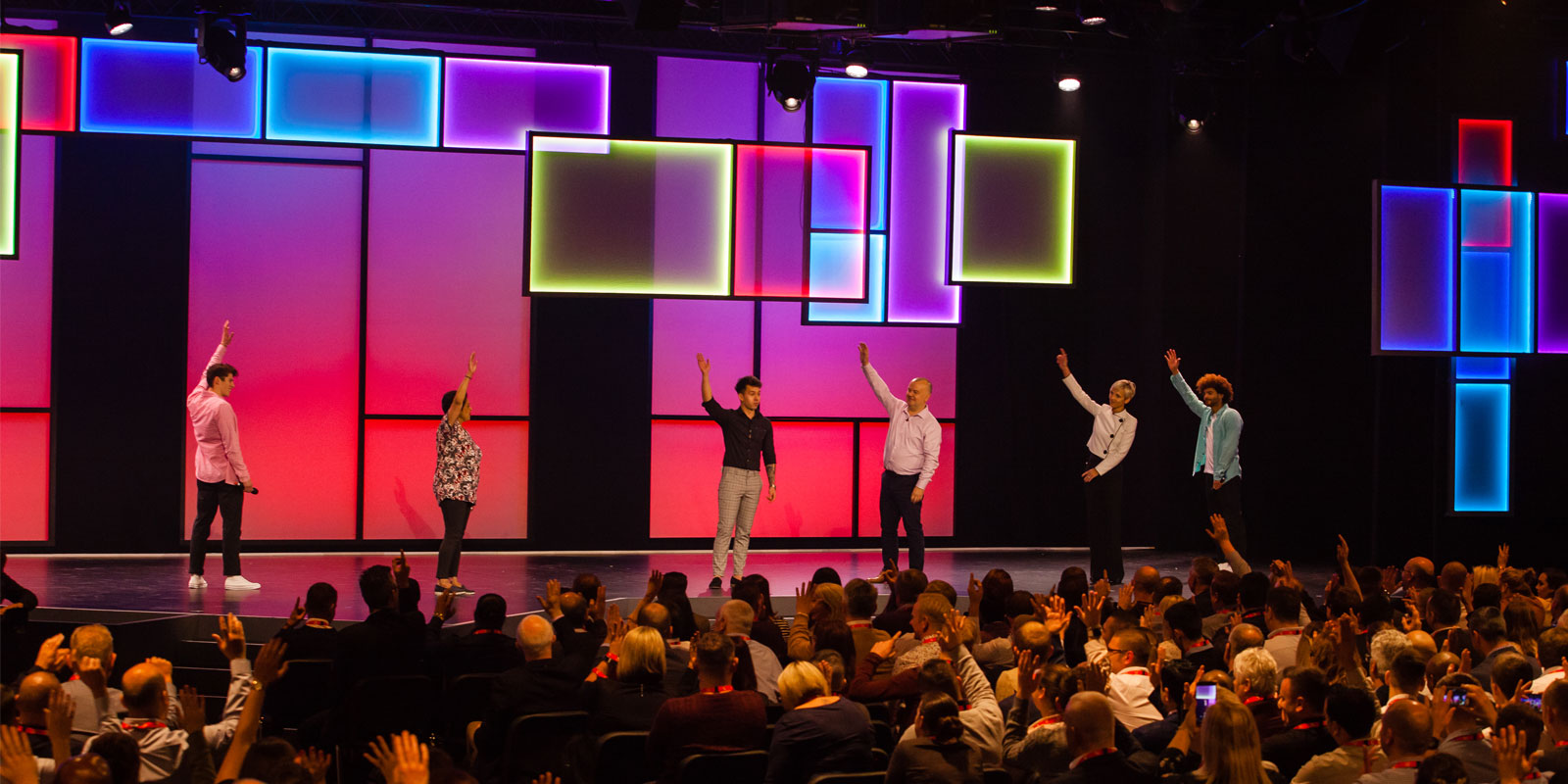 Dynamic stage setup in Hall 4, EventCity for an engaging presentation event.
