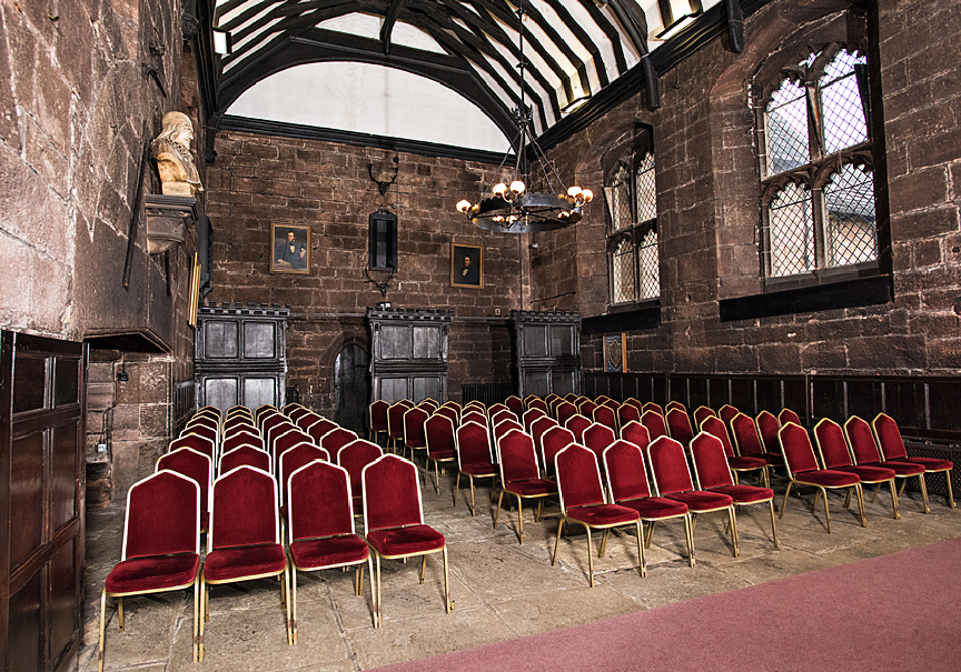 Baronial Hall in Chetham's Library, rustic venue for workshops and small conferences.