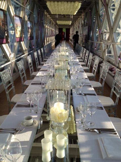 Elegant banquet table with chiavari chairs at Tower Bridge for events and celebrations.