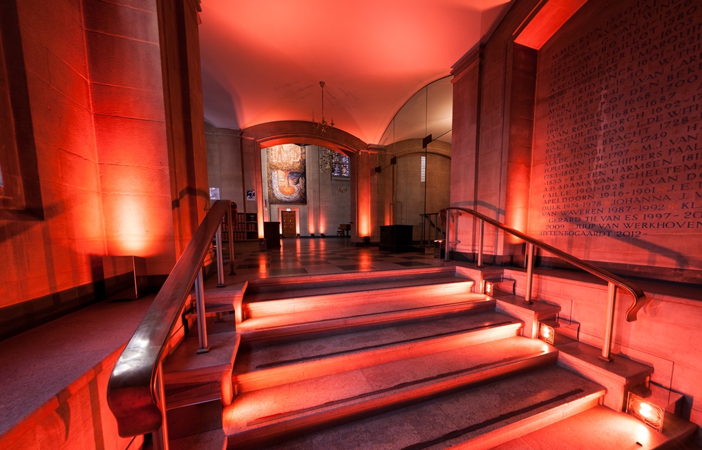 Elegant staircase at The Dutch Hall, ideal for upscale events and receptions.
