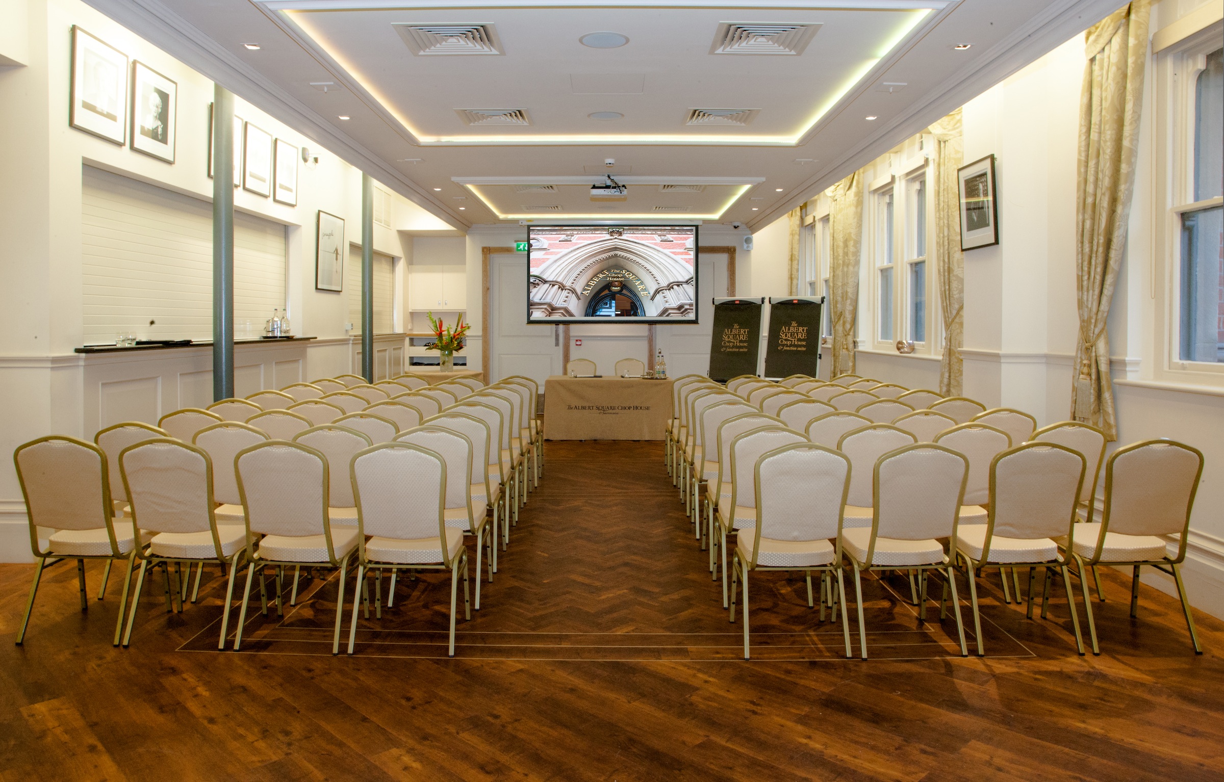Memorial Hall meeting space with elegant chairs, ideal for conferences and workshops.