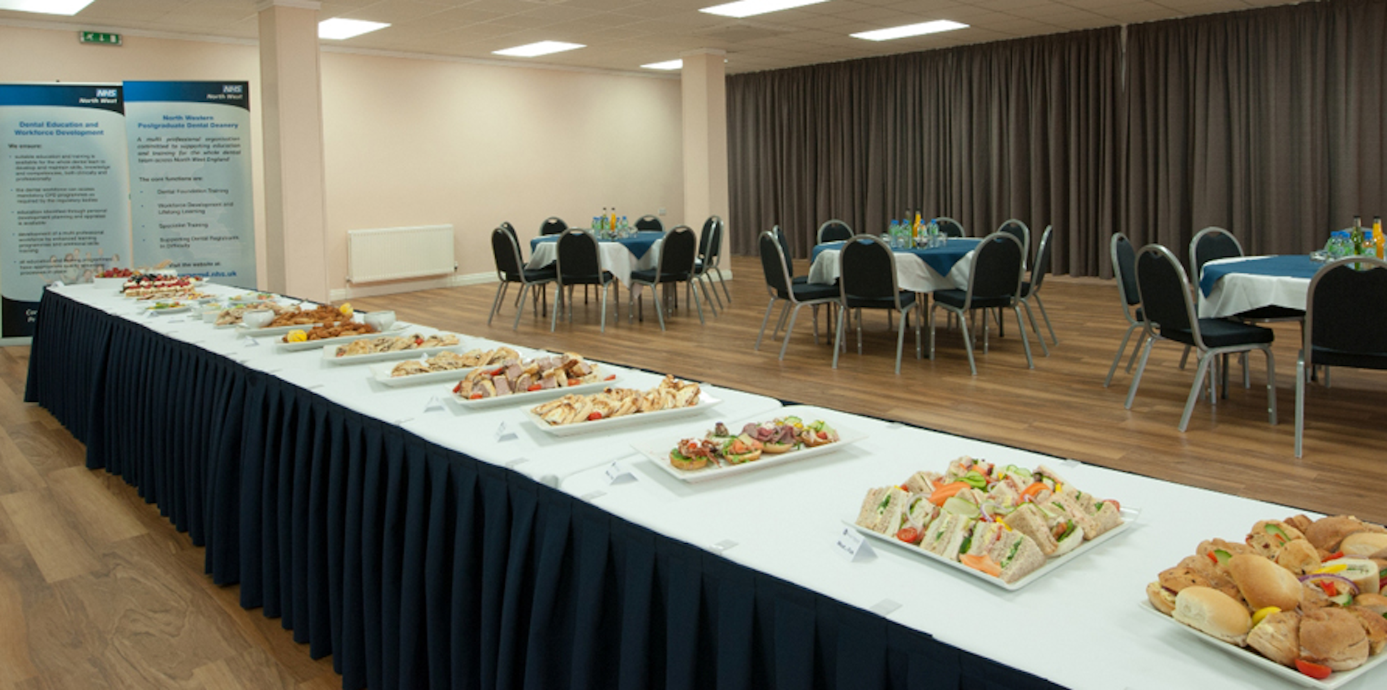 First Floor Hall at King's House: elegant buffet setup for meetings and social gatherings.