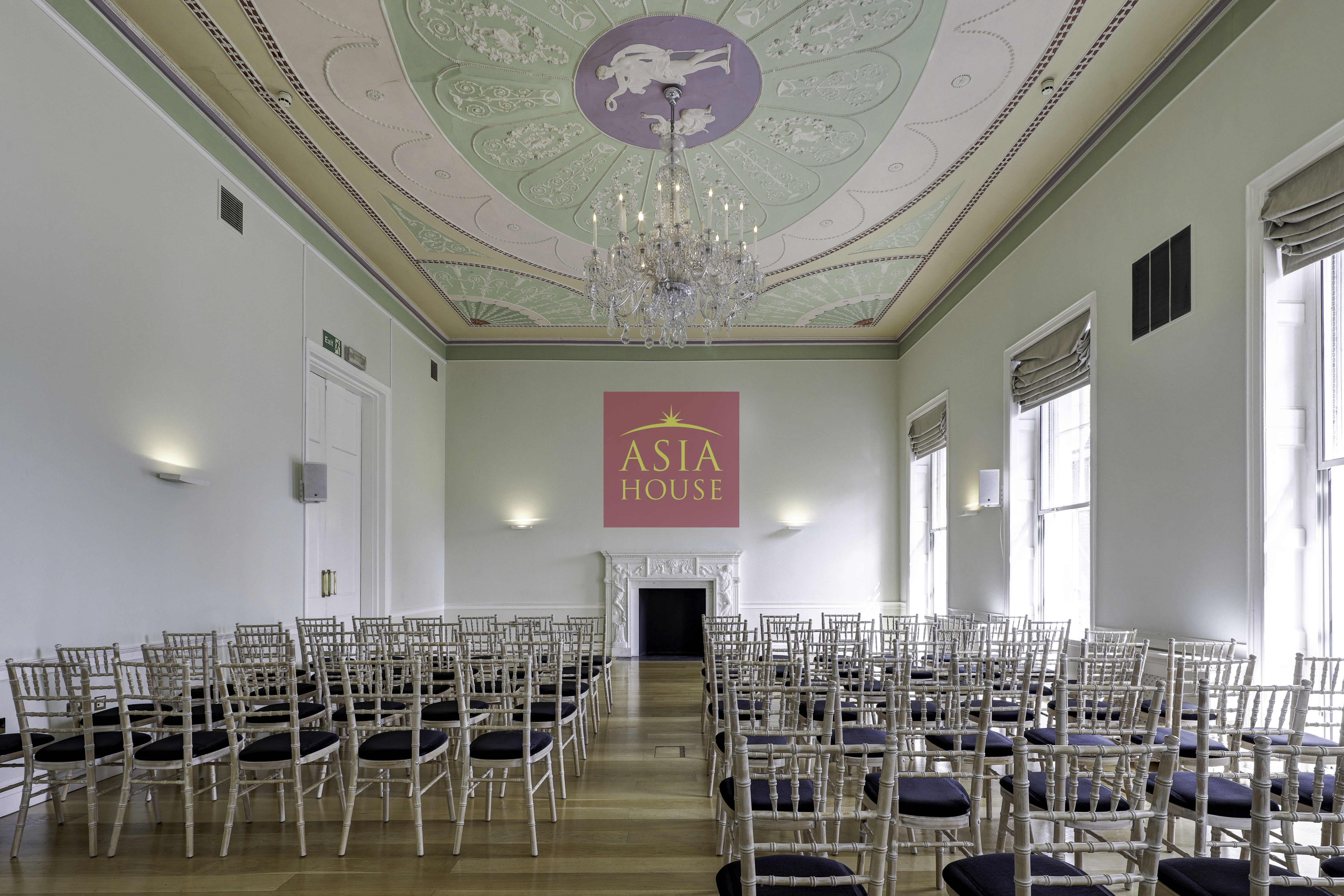 Elegant theater-style event space in Asia House, perfect for conferences and presentations.