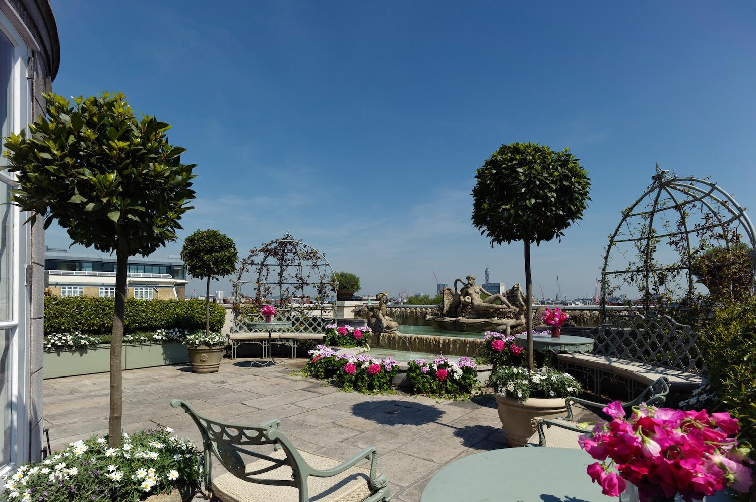 Penthouse terrace at The Dorchester, ideal for elegant cocktail receptions and gatherings.