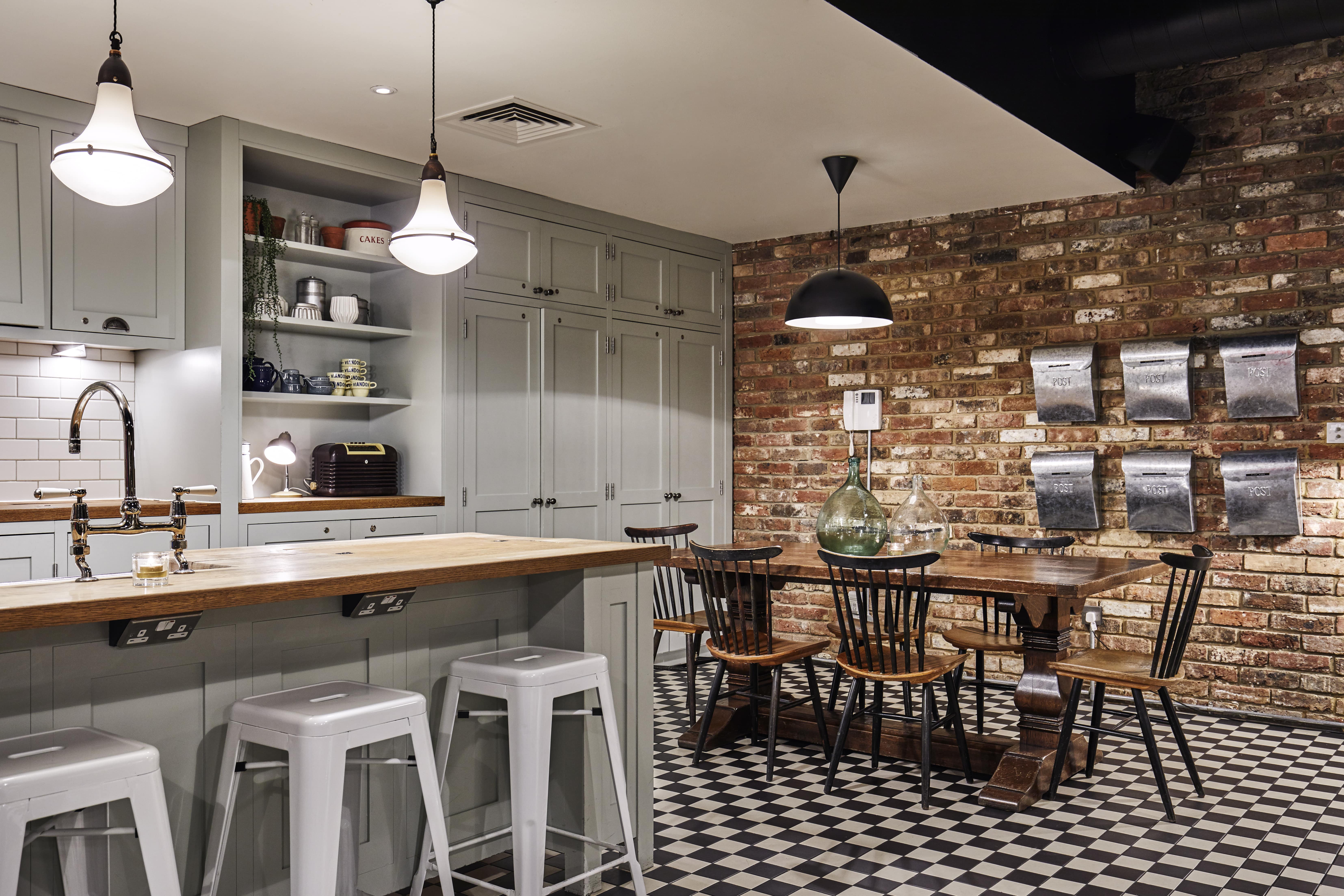 Stylish kitchen and dining area for networking events in The Hoxton Shoreditch.