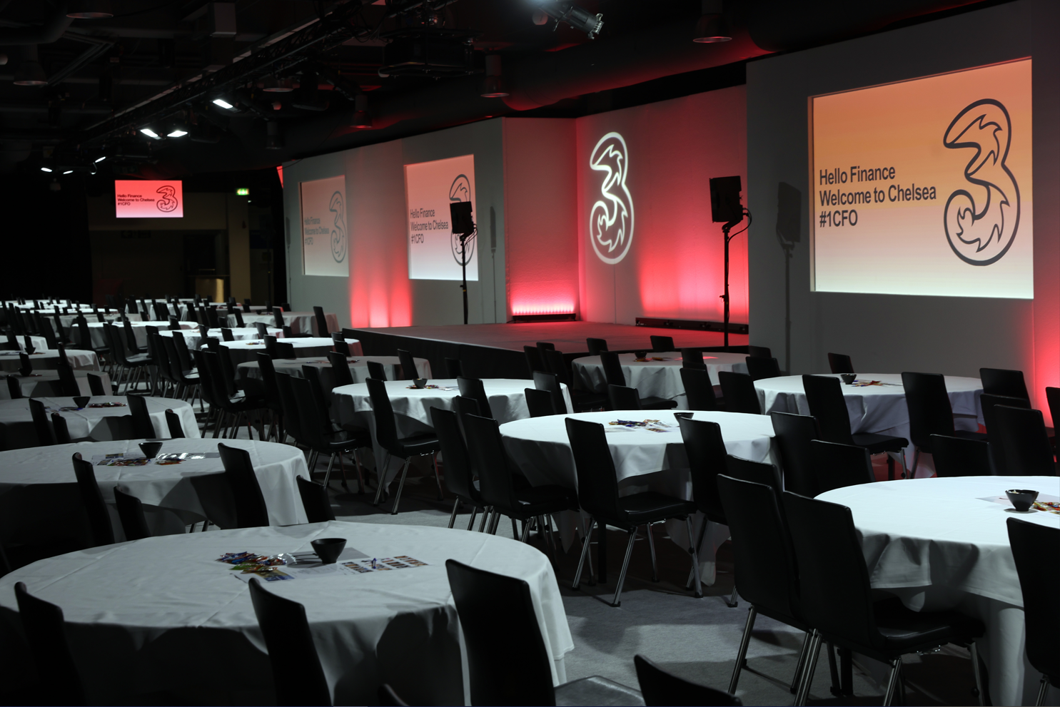 Great Hall at Chelsea FC, round tables set for corporate events and networking.