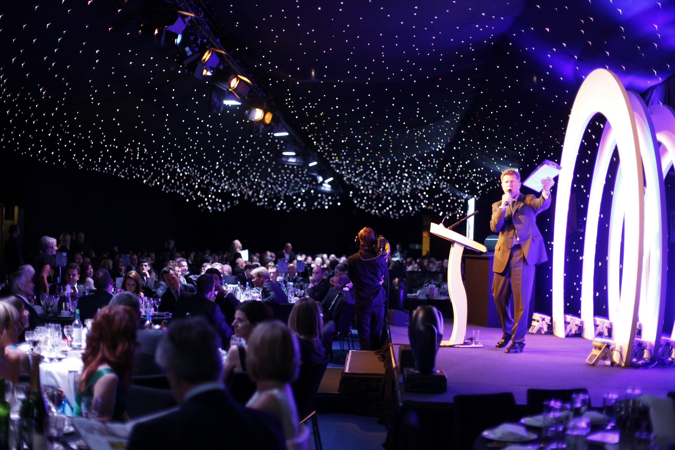 Great Hall at Chelsea FC, starry ceiling, gala event, networking celebration.