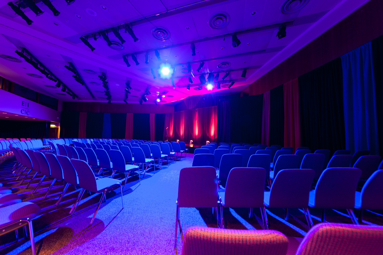 Lomond Suite at EICC, vibrant lighting for engaging presentations and events.