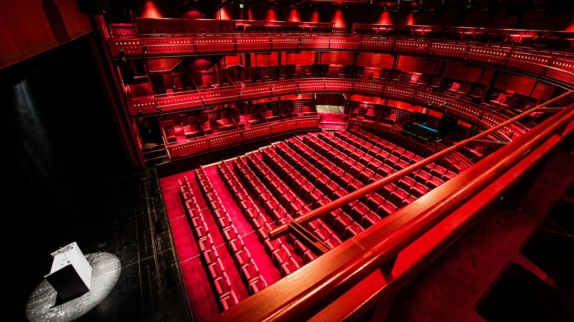 Quays Theatre auditorium with tiered seating, perfect for conferences and performances.