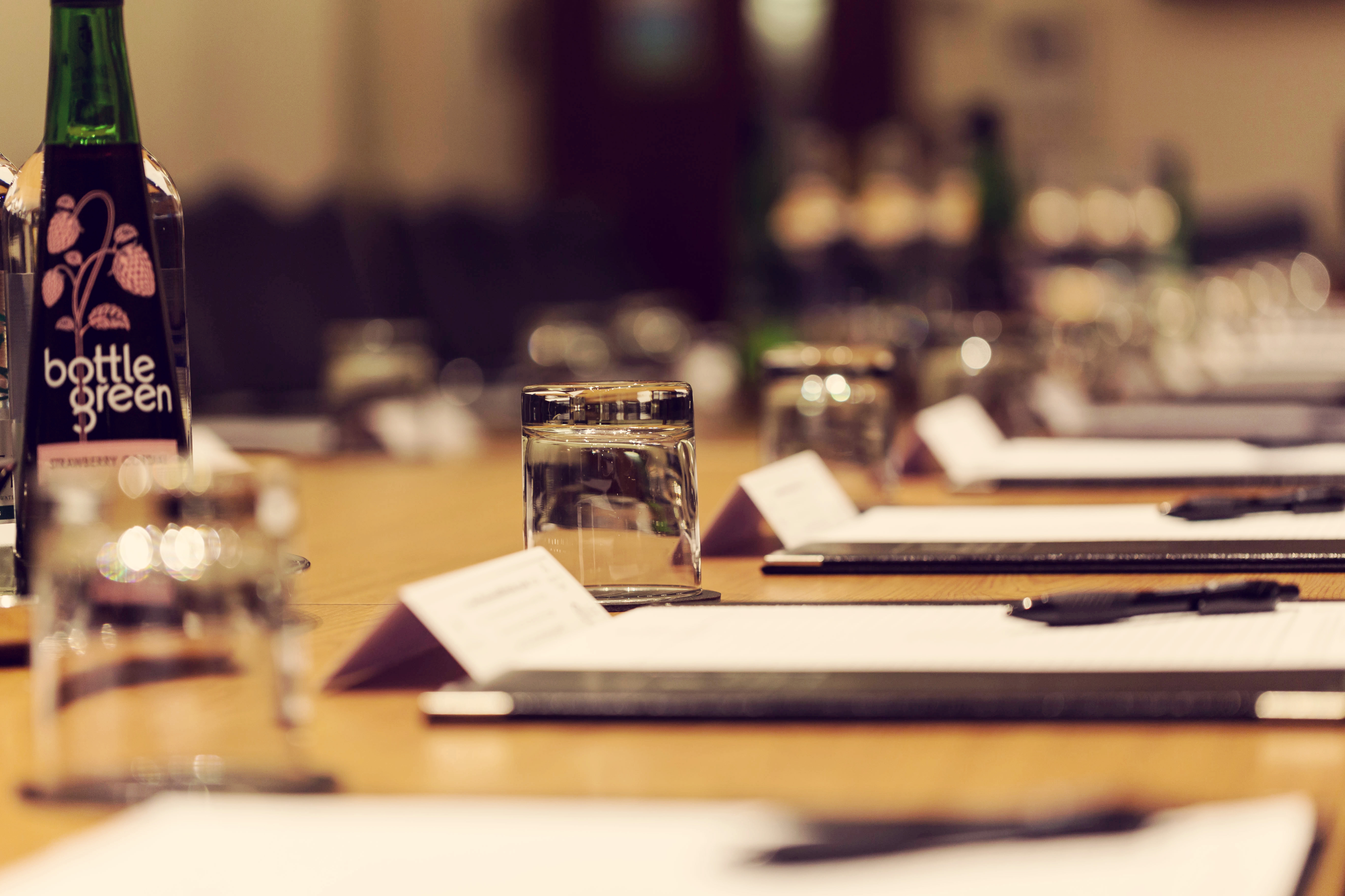 Clegg Suite meeting setup at Townhouse Hotel Manchester with elegant table settings.
