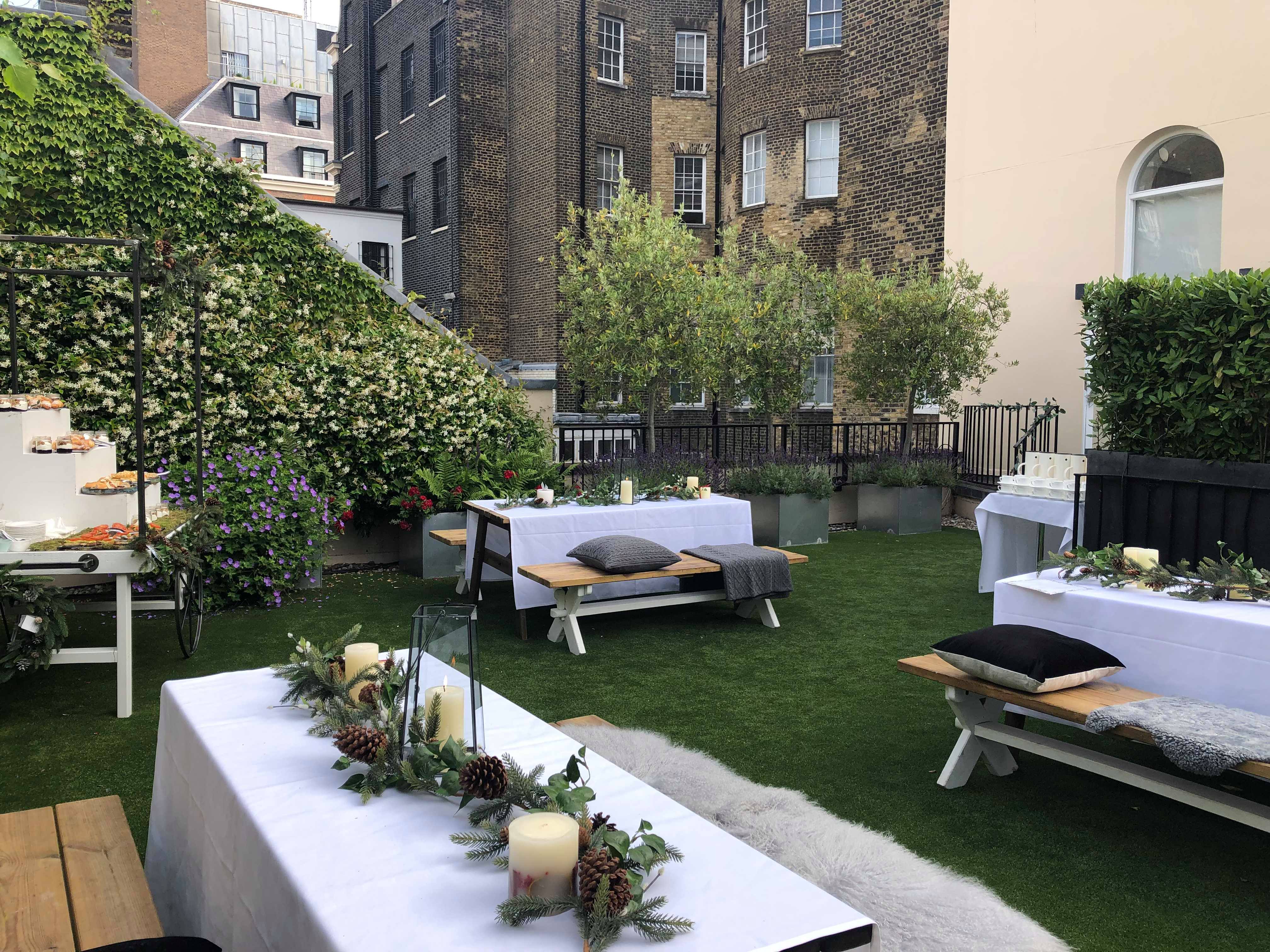 Elegant outdoor event space at Ann Rylands & Terrace, perfect for networking and gatherings.