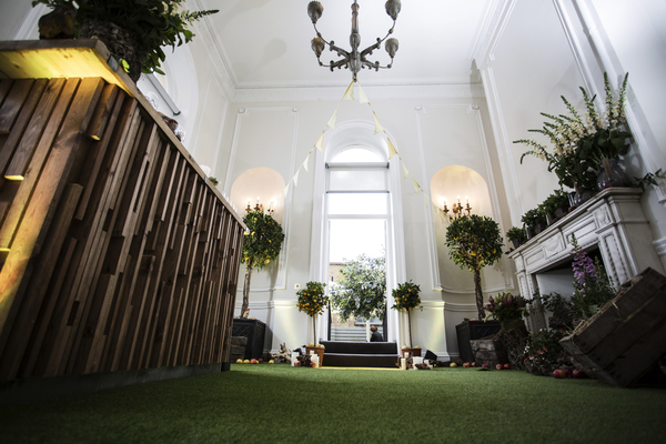 Elegant event space at 41 Portland Place with lush greenery for networking gatherings.