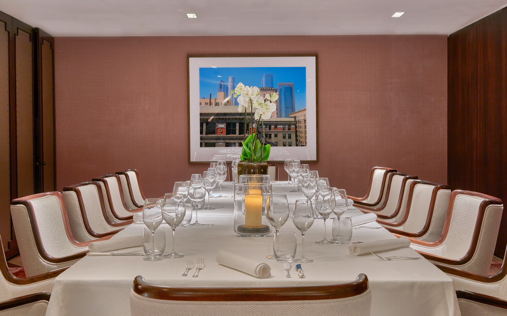 Elegant private dining room at Sartoria, perfect for corporate meetings and intimate events.