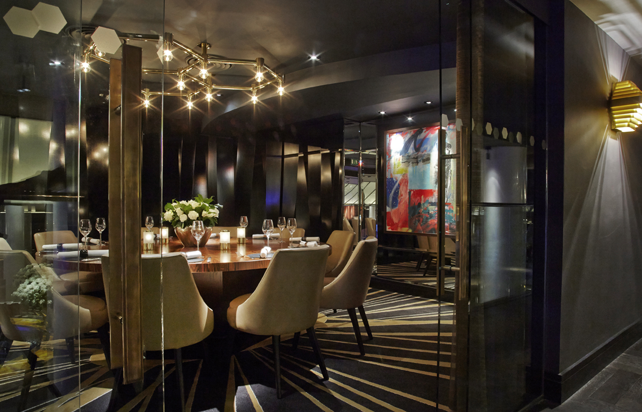 Elegant private dining room at Quaglino's, ideal for exclusive events and meetings.
