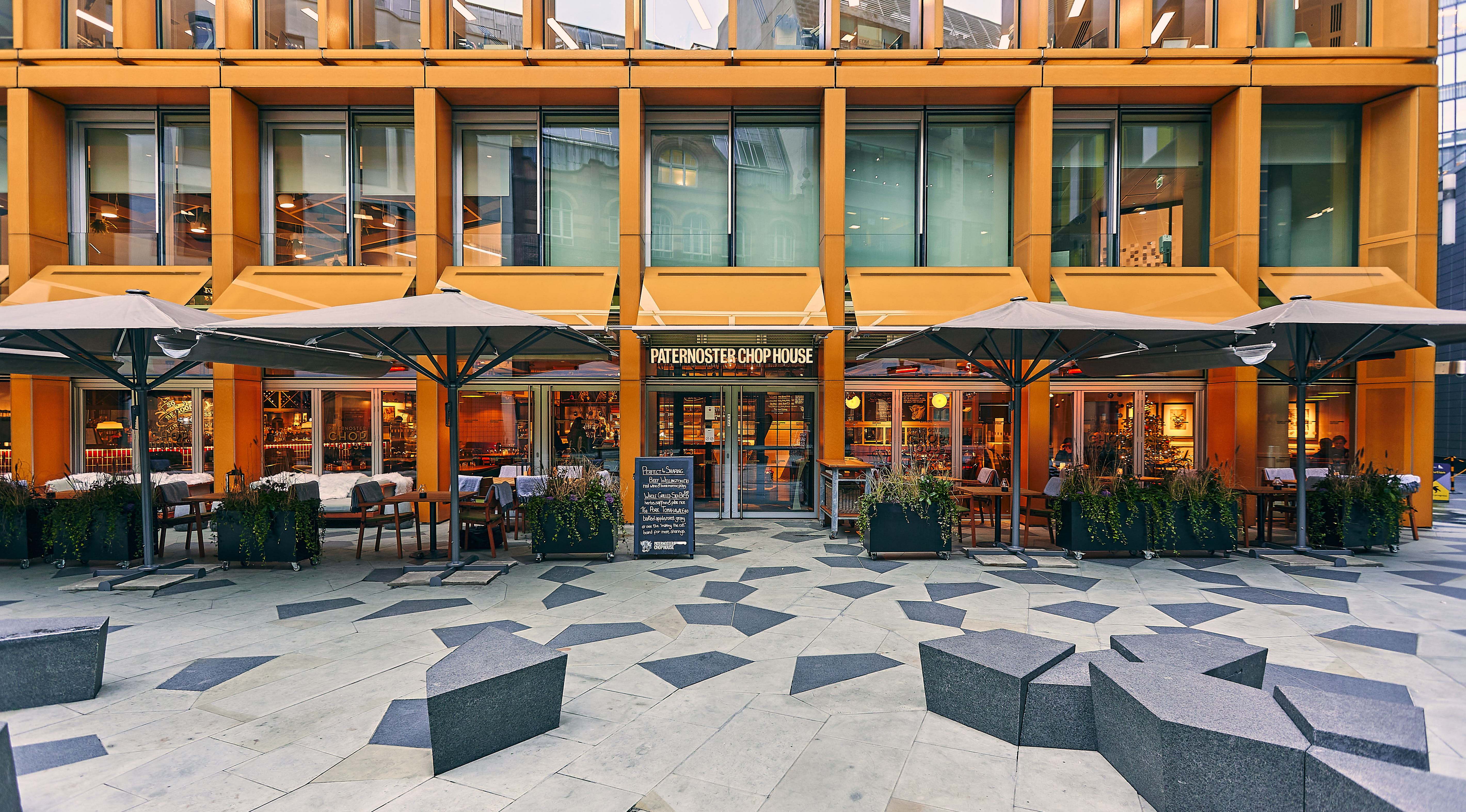 Vibrant outdoor venue at Paternoster Chop House for casual meetings and events.