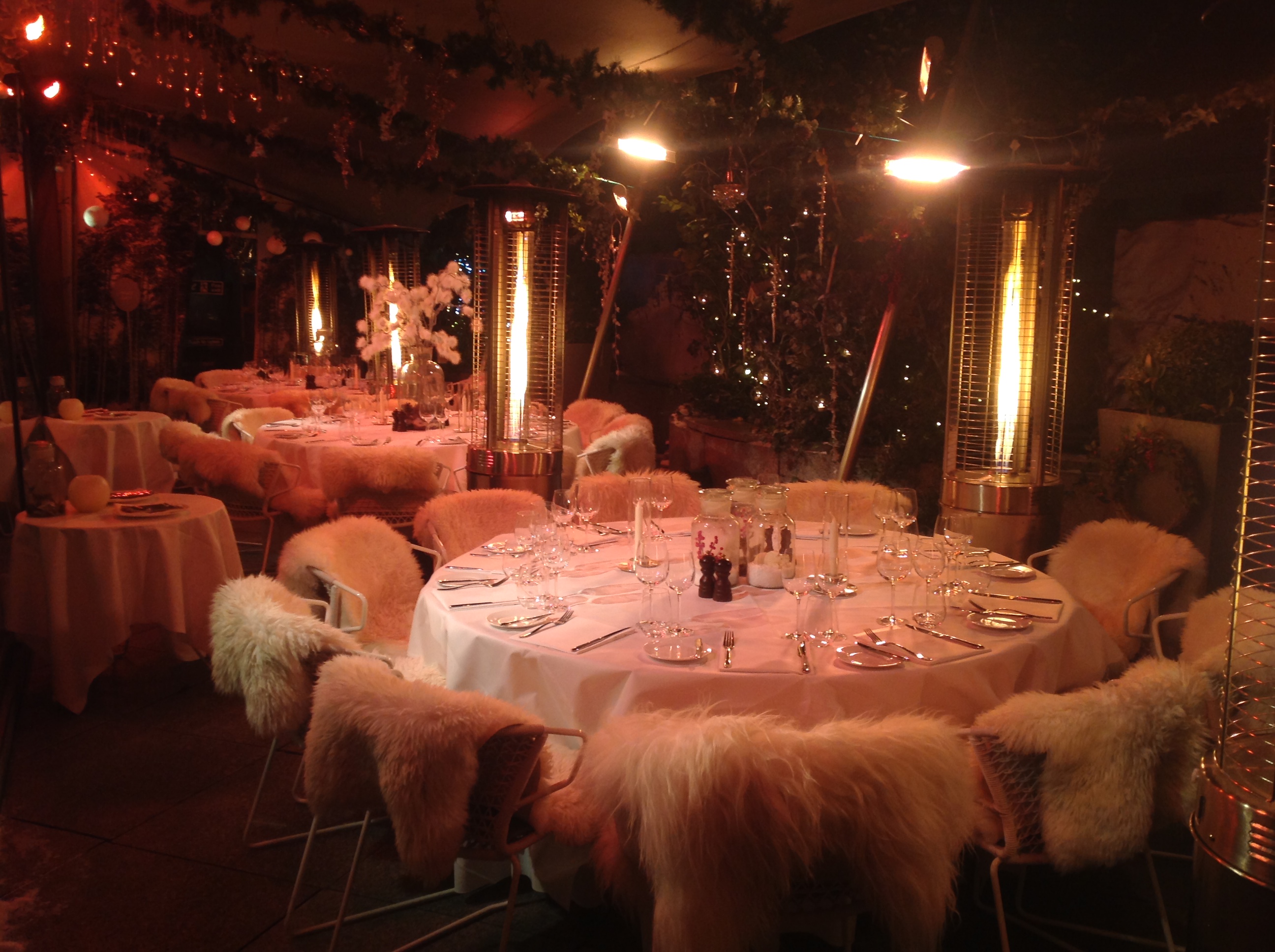 Elegant dining at Bar Terrace, Coq d'Argent, perfect for winter events and gatherings.