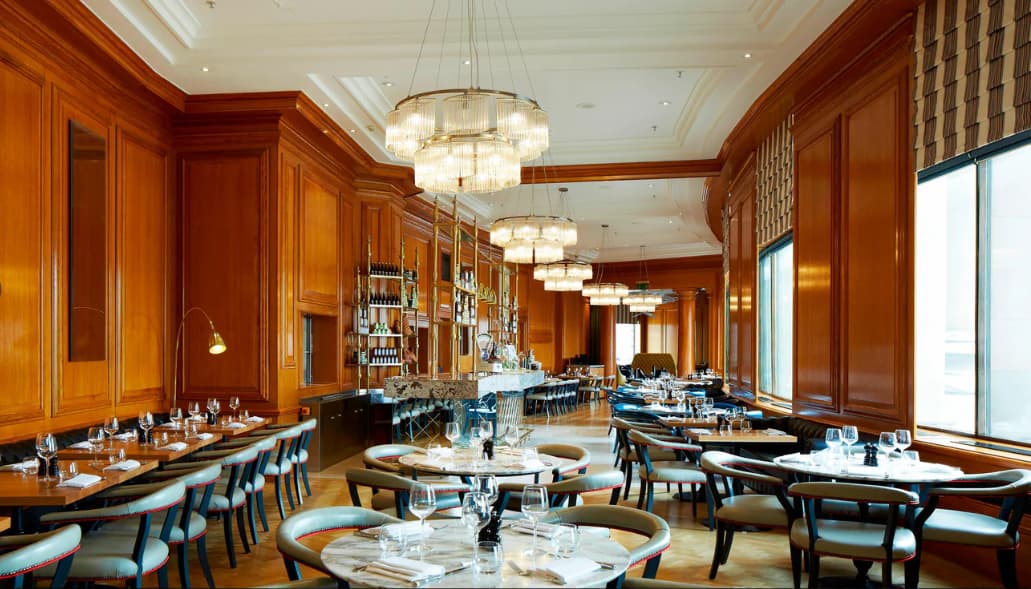 Gillray's Steakhouse wood-paneled interior for executive lunches and upscale corporate hospitality.