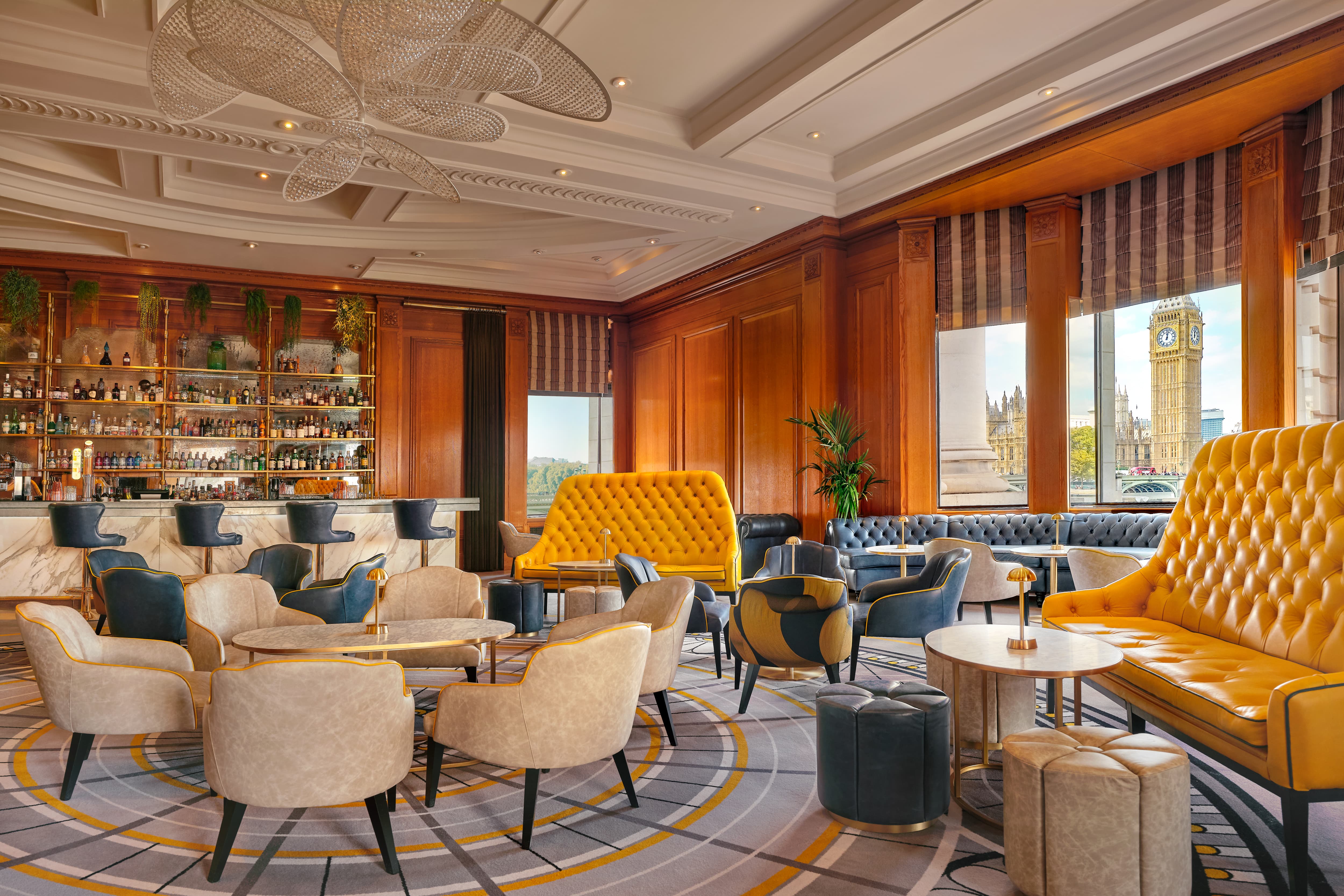 Gillray's Bar London: Wood-paneled lounge with Big Ben views for VIP receptions and networking.