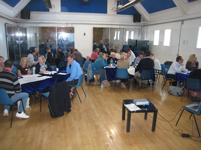 Dance Studio at Harrow Club, round tables for workshops and networking events.
