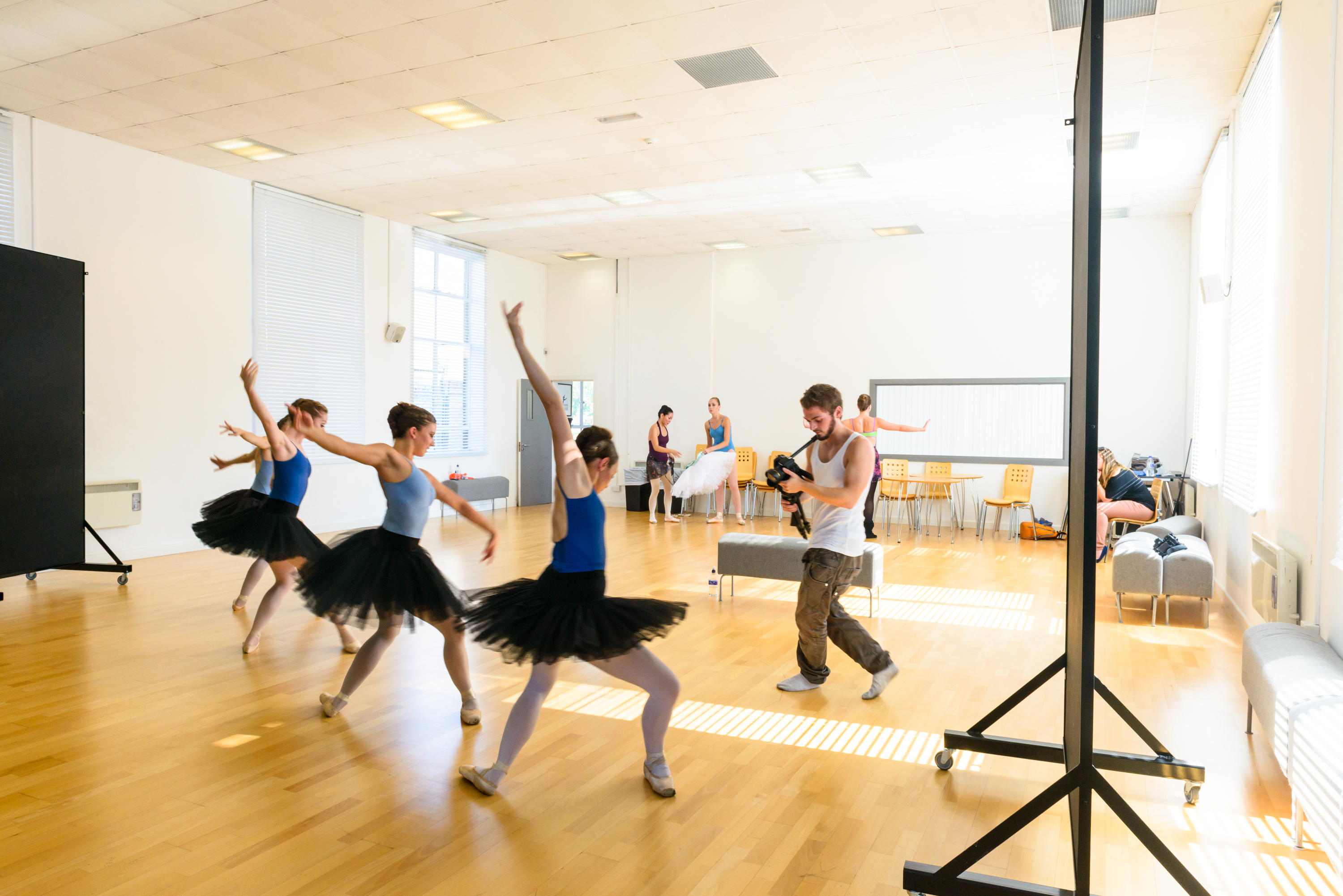 Vibrant rehearsal space at Price Studios for dance performance and creative events.