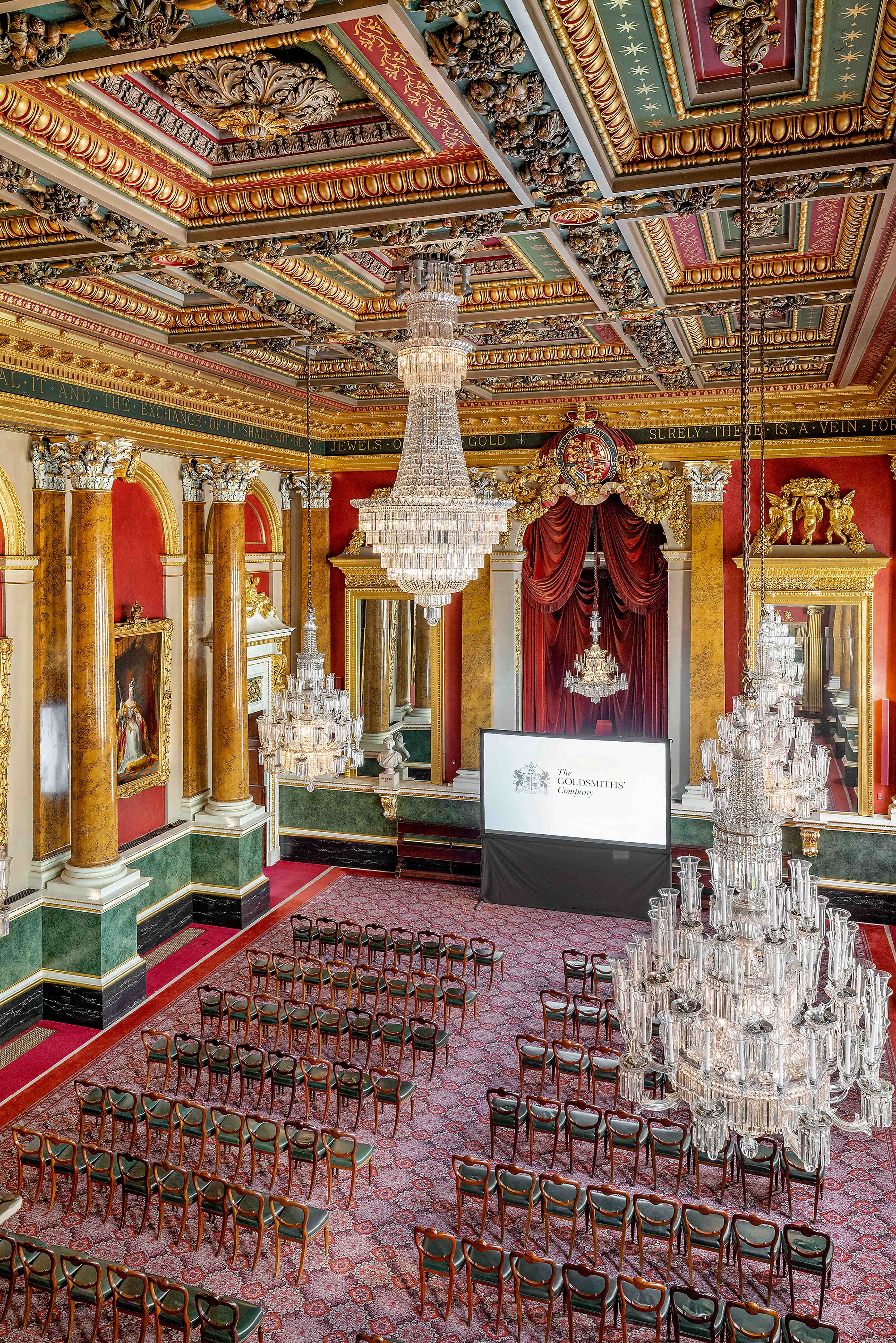 Elegant Livery Hall at Goldsmiths' Hall, ideal for corporate events and galas.