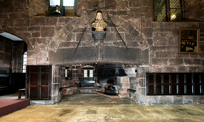 Baronial Hall in Chetham's Library, rustic stone walls, ideal for events and gatherings.