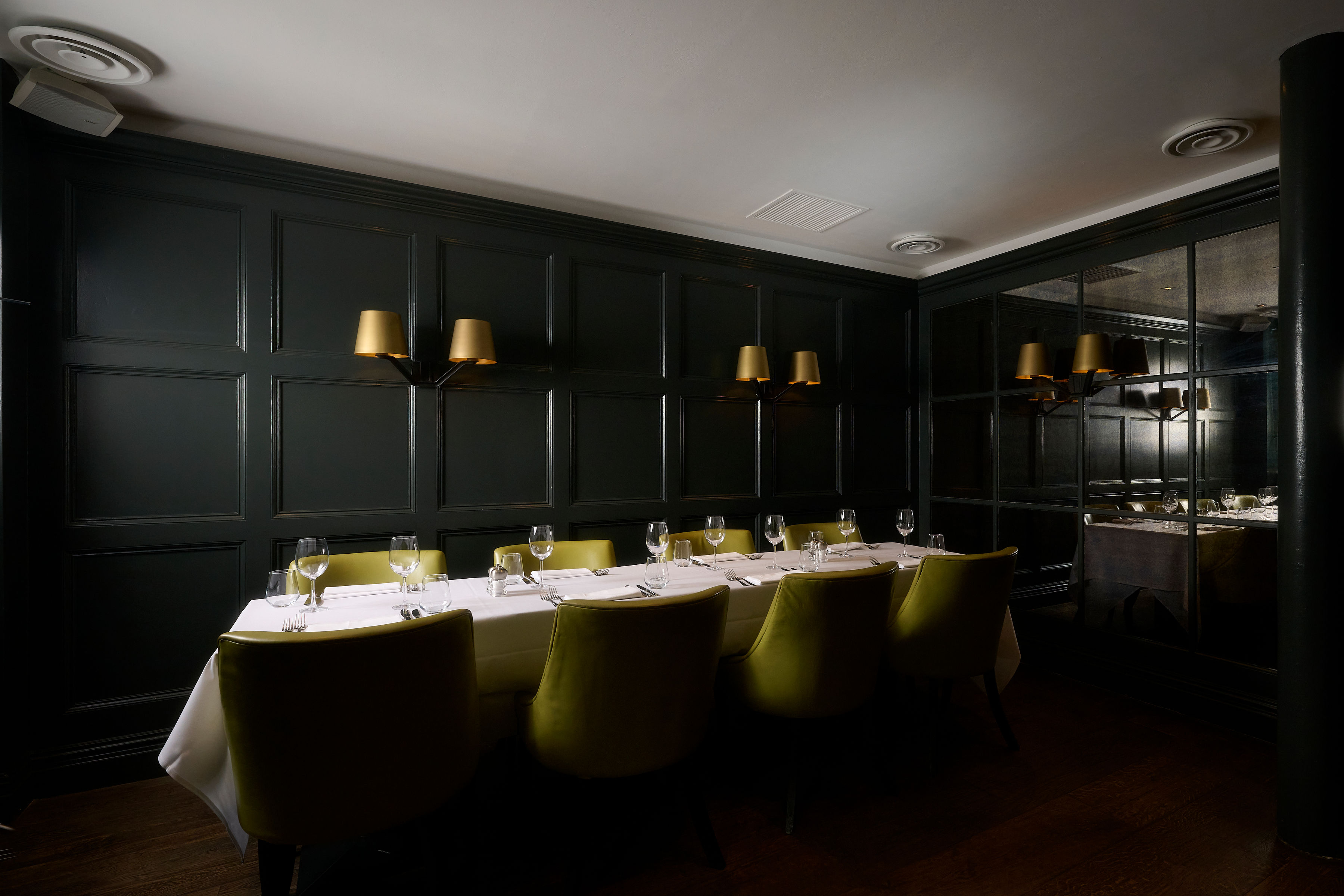 Intimate dining space at Chiswell Street, ideal for corporate dinners and private events.