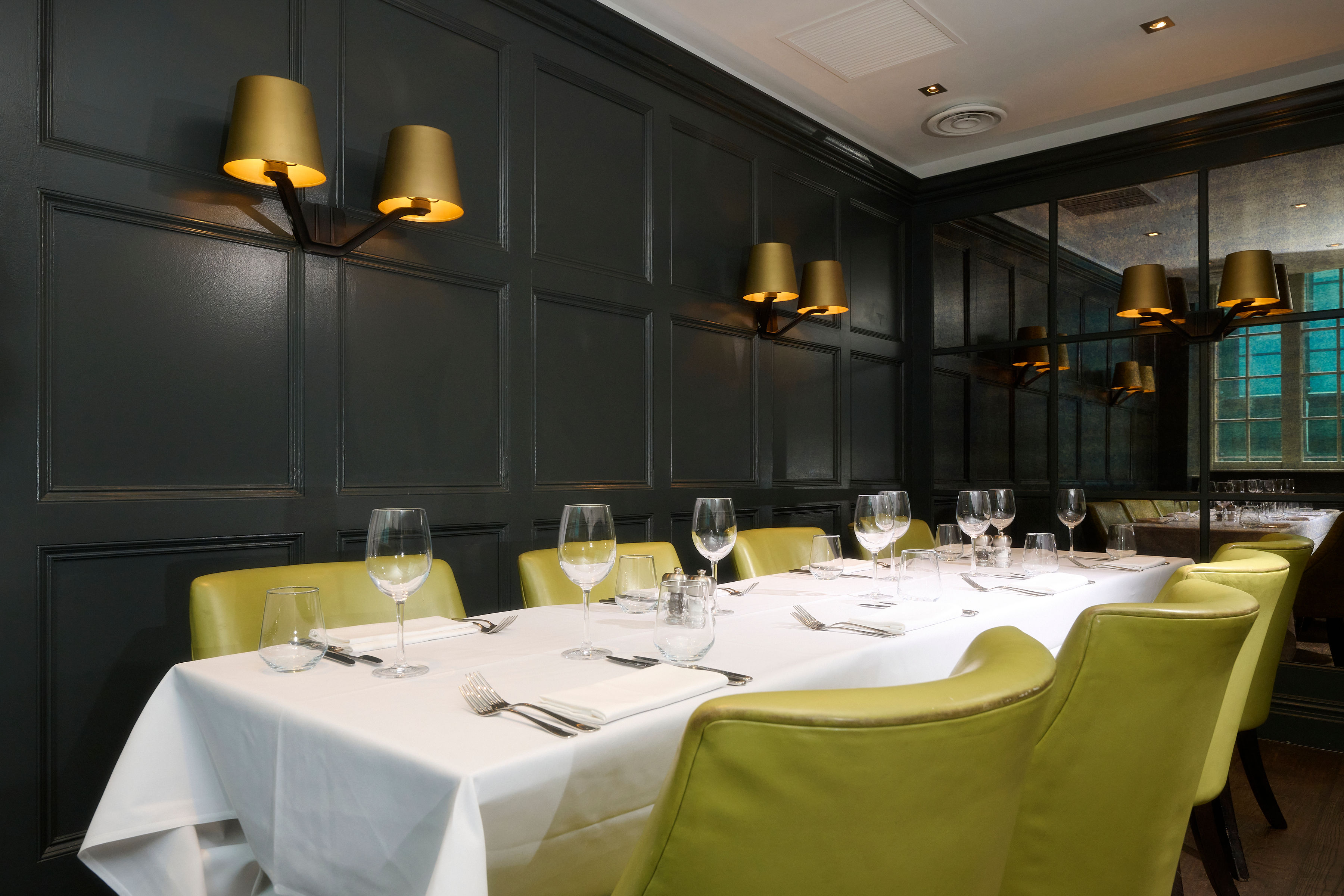Elegant dining space at Chiswell Street for corporate events and private gatherings.